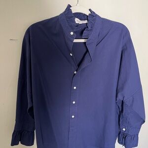 Alex Mill Navy Ruffle Trim Blouse